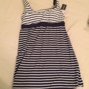 Lands End Tankini Top In Deep Sea Mixed Stripe